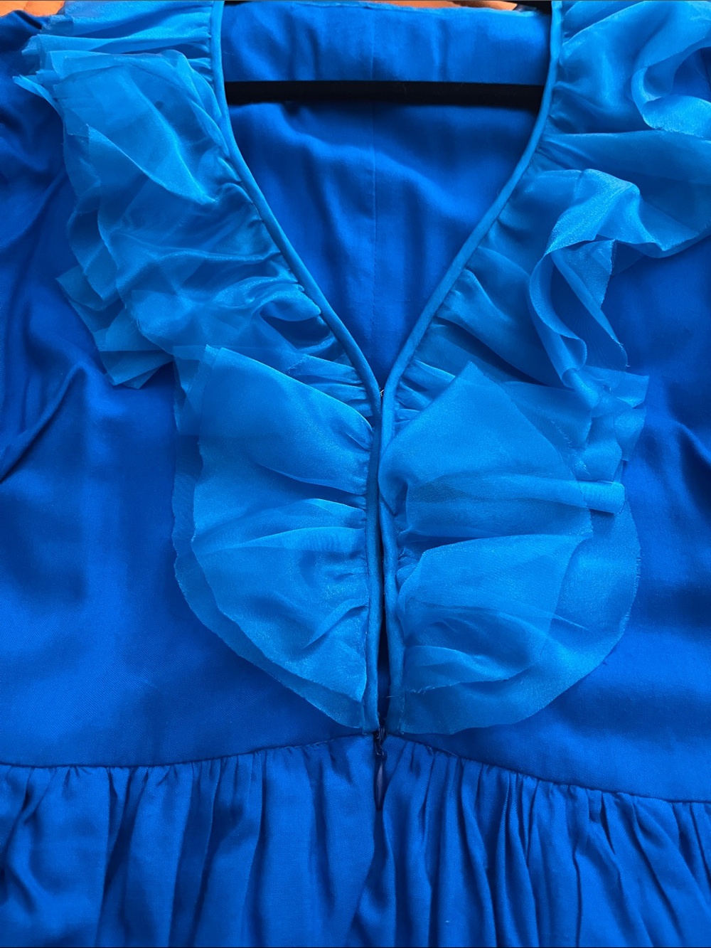 Blue Ruffled Party Dress with Sash - Picture 4 of 4